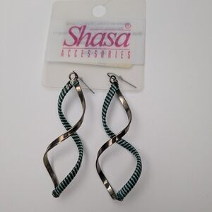Shasa Silver and Green Twisted Earrings